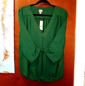NWT! Dark Green V-Neck Blouse